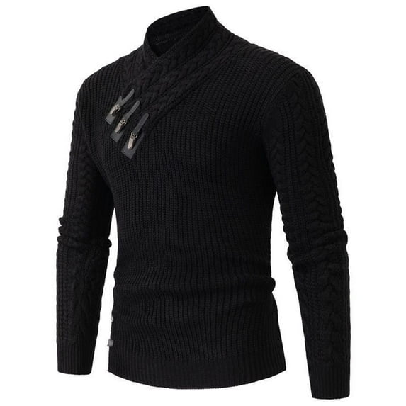 TFEOQRY Pullover Sweater for Men Casual Solid Color Button Knitwear Long Sleeved Round Neck Sweater Top Black