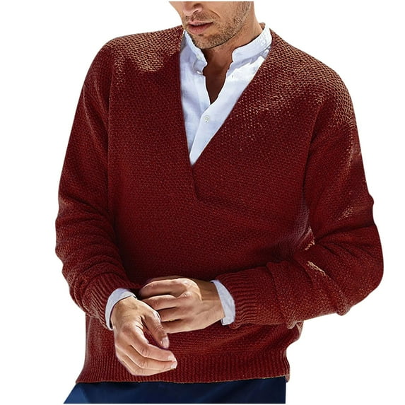 TFEOQRY Pullover Sweater for Men Fashion Solid Color Comfortable Knitwear Long Sleeved V-Neck Sweater Top Coffee