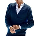 thumbnail image 1 of TFEOQRY Men's V Neck Sweater Textured Knitted Long Sleeve Solid Pullover Casual Fall Winter Warm Thermal Tops Dark Blue, 1 of 6