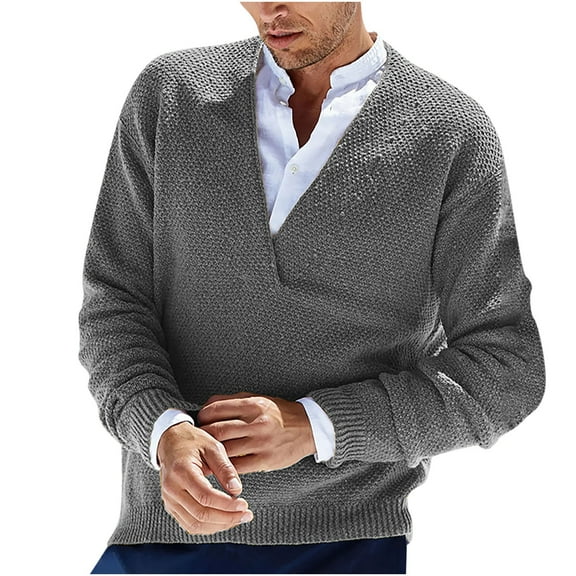 TFEOQRY Pullover Sweater for Men Fashion Solid Color Comfortable Knitwear Long Sleeved V-Neck Sweater Top Gray