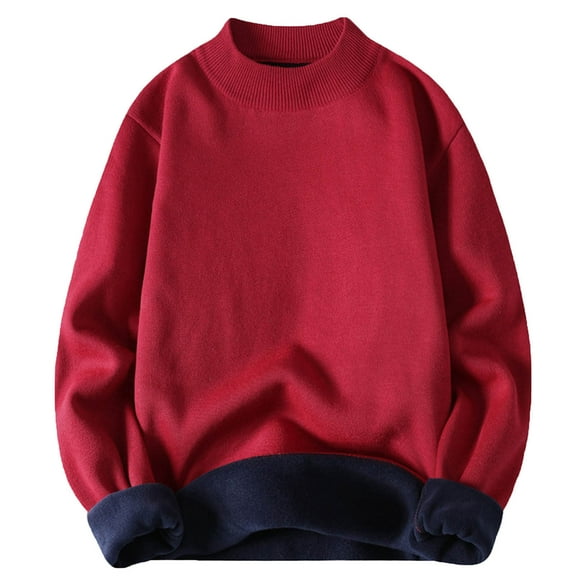 TFEOQRY Pullover Sweater for Men Fashion Solid Color Thermal Knitwear Long Sleeved Round Neck Sweater Top Red