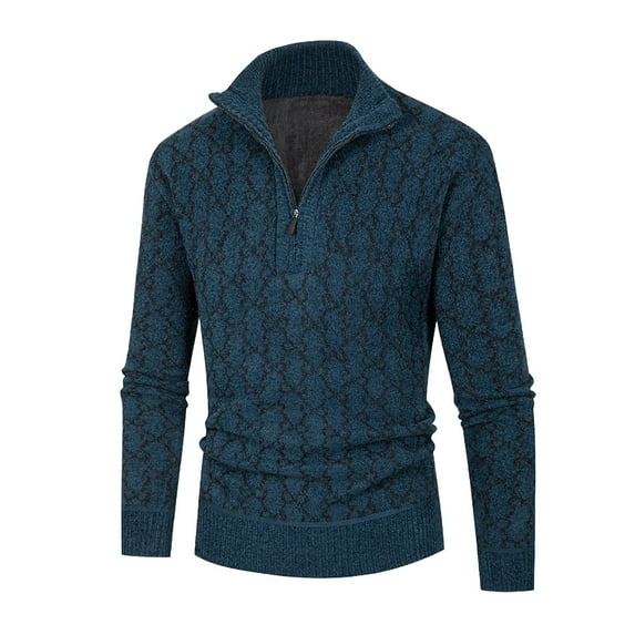 TFEOQRY Pullover Sweater for Men Jacquard Solid Color Knitwear Long Sleeved Stand Up Collar Sweater Top Navy