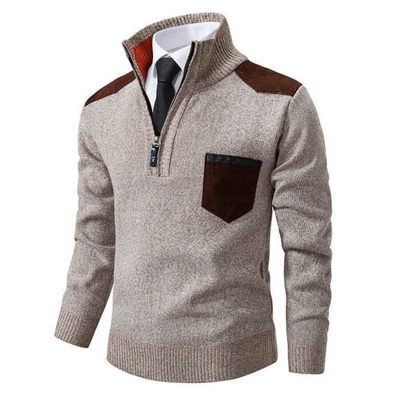 TFEOQRY Pullover Sweater for Men Loose Solid Color Knit Wear Long Sleeved Stand Up Collar Sweater Top Beige