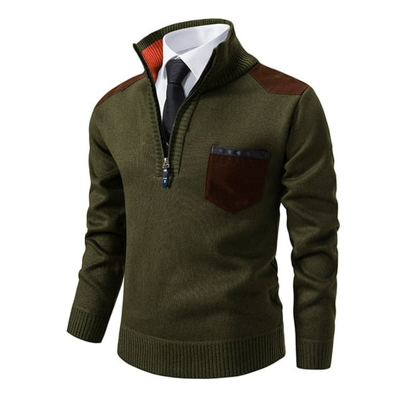 TFEOQRY Pullover Sweater for Men Loose Solid Color Knit Wear Long Sleeved Stand Up Collar Sweater Top Olive Green