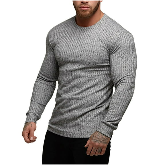 TFEOQRY Pullover Sweater for Men New Solid Color Casual Knitwear Long Sleeved Round Neck Sweater Top Gray