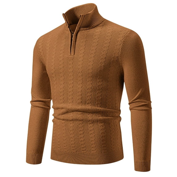 TFEOQRY Pullover Sweater for Men Solid Color Comfortable Knit Wear Long Sleeved Stand Up Collar Sweater Top Gold
