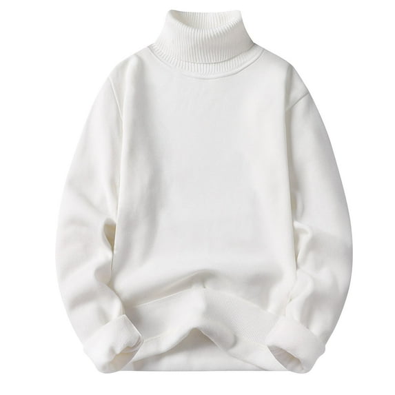 TFEOQRY Pullover Sweater for Men Solid Color Comfortable Knitwear Long Sleeved Turtleneck Sweater Top White
