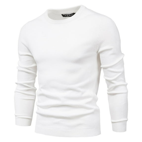 TFEOQRY Pullover Sweater for Men Solid Color Loose Comfortable Knit Wear Long Sleeved Round Neck Sweater Top White