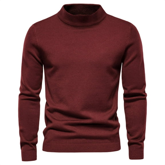 TFEOQRY Pullover Sweater for Men Solid Color Loose Comfortable Knit Wear Long Sleeved Stand Up Collar Sweater Top Burgundy