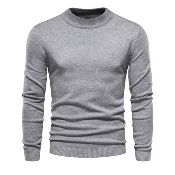 TFEOQRY Pullover Sweater for Men Solid Color Loose Comfortable Knit Wear Long Sleeved Stand Up Collar Sweater Top Gray