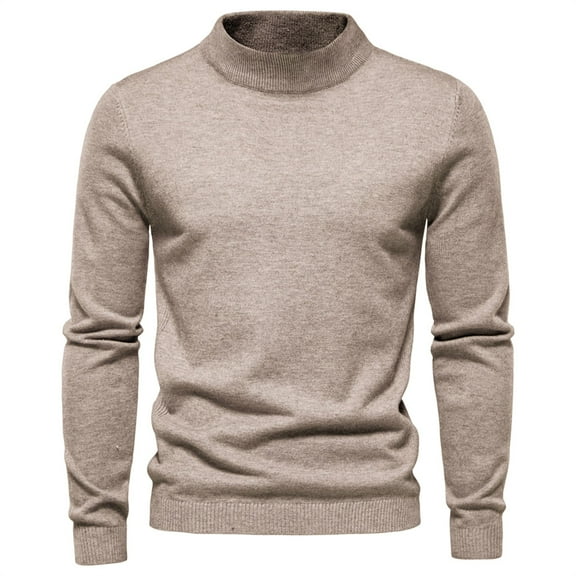 TFEOQRY Pullover Sweater for Men Solid Color Loose Comfortable Knit Wear Long Sleeved Stand Up Collar Sweater Top Khaki