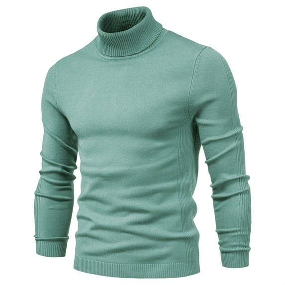 TFEOQRY Pullover Sweater for Men Solid Color Loose Comfortable Knit Wear Long Sleeved Turtleneck Sweater Top Green