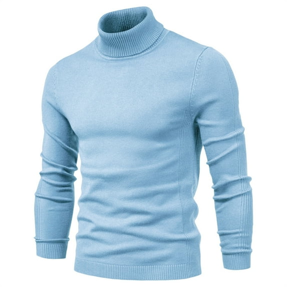 TFEOQRY Pullover Sweater for Men Solid Color Loose Comfortable Knit Wear Long Sleeved Turtleneck Sweater Top Light Blue