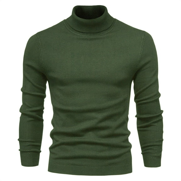 TFEOQRY Pullover Sweater for Men Solid Color Loose Comfortable Knit Wear Long Sleeved Turtleneck Sweater Top Olive Green