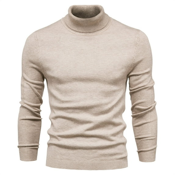 TFEOQRY Pullover Sweater for Men Solid Color Loose Knit Wear Long Sleeved Turtleneck Sweater Top Khaki