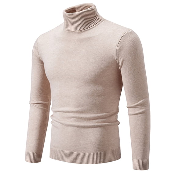 TFEOQRY Men's Turtleneck Sweater Solid Color Knitted Long Sleeve Casual Pullover Fall Winter Warm Basic Top Beige