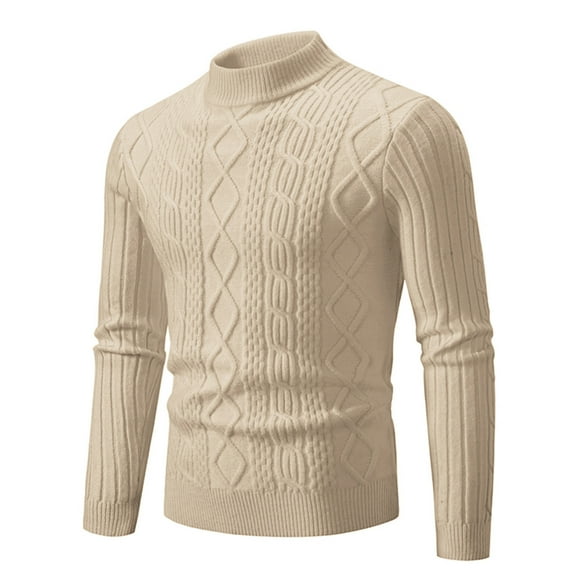TFEOQRY Pullover Sweater for Men Solid Color Retro Striped Comfortable Knitwear Long Sleeved Round Neck Sweater Top Khaki