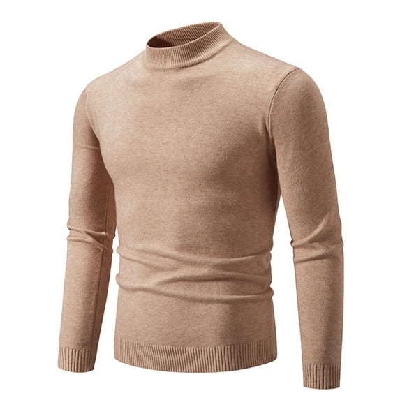 TFEOQRY Pullover Sweater for Men Solid Color Retro Striped Knitwear Long Sleeved Stand Up Collar Sweater Top Bronze