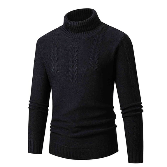 TFEOQRY Men's Turtleneck Sweater Cable Knit Textured Long Sleeve Casual Pullover Fall Winter Warm Top Black