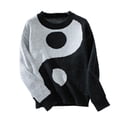 thumbnail image 1 of TFEOQRY Pullover Sweater for Women Autumn and Winter Loose Tai Chi Printed Knitwear Long Sleeved Round Neck Sweater Top Black, 1 of 9
