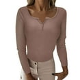 thumbnail image 1 of TFEOQRY Pullover Sweater for Women Button Solid Color Knitwear Long Sleeved V-Neck Sweater Top Khaki, 1 of 1