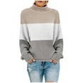 thumbnail image 1 of TFEOQRY Pullover Sweater for Women Casual Loose Color Blocked Knitwear Long Sleeved Round Neck Sweater Top Khaki, 1 of 4