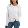 thumbnail image 1 of TFEOQRY New Pullover Sweater for Women Casual Solid Color Button Knit Wear Long Sleeved Round Neck Sweater Top White, 1 of 4