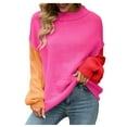 thumbnail image 1 of TFEOQRY Pullover Sweater for Women Fashion Color Block Knitwear Long Sleeved Round Neck Sweater Top Hot Pink, 1 of 7