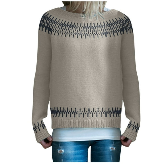 TFEOQRY Pullover Sweater for Women Fashion Loose Color Blocked Striped Knitwear Long Sleeved Round Neck Sweater Top Gray