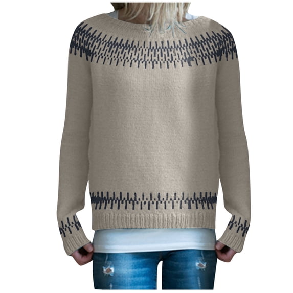 TFEOQRY Pullover Sweater for Women Fashion Loose Color Blocked Striped Knitwear Long Sleeved Round Neck Sweater Top Gray