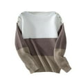 thumbnail image 1 of TFEOQRY Pullover Sweater for Women Fashion Loose Striped Knitwear Long Sleeved Round Neck Sweater Top Brown, 1 of 4