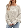 thumbnail image 1 of TFEOQRY Pullover Sweater for Women Fashion Loose Striped Knitwear Long Sleeved Round Neck Sweater Top Gray, 1 of 3