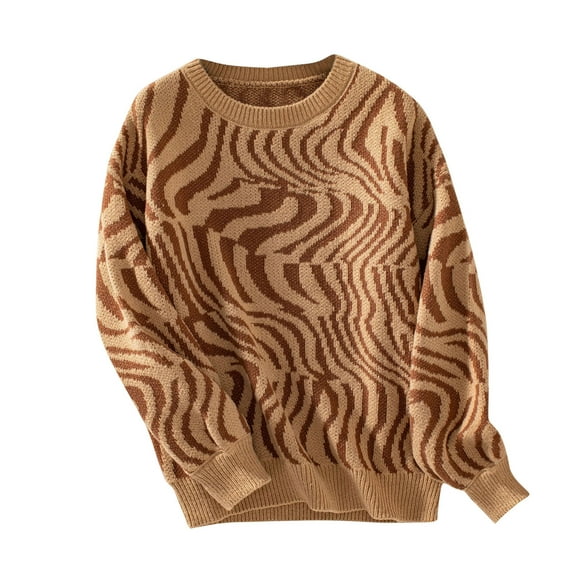 TFEOQRY Pullover Sweater for Women Fashion Solid Color Comfortable Knitwear Long Sleeved Round Neck Sweater Top Brown