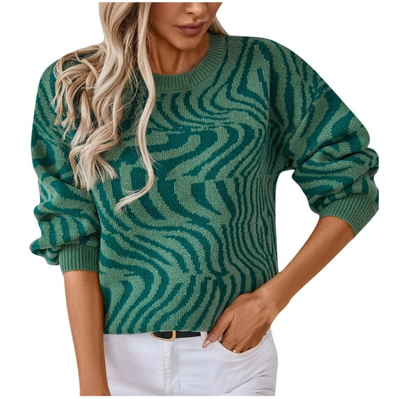 TFEOQRY Pullover Sweater for Women Fashion Solid Color Comfortable Knitwear Long Sleeved Round Neck Sweater Top Green