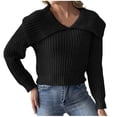 thumbnail image 1 of TFEOQRY Pullover Sweater for Women Fashion Solid Color Loose Comfortable Knitwear Long Sleeved Round Neck Sweater Top Black, 1 of 6