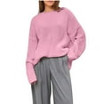 thumbnail image 1 of TFEOQRY Pullover Sweater for Women Fashion Solid Color Loose Comfortable Knitwear Long Sleeved Round Neck Sweater Top Pink, 1 of 3