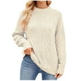 thumbnail image 1 of TFEOQRY Pullover Sweater for Women Fashion Solid Color Loose Comfortable Knitwear Long Sleeved Round Neck Sweater Top White, 1 of 4