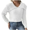 thumbnail image 1 of TFEOQRY Pullover Sweater for Women Fashion Solid Color Loose Comfortable Knitwear Long Sleeved Round Neck Sweater Top White, 1 of 6