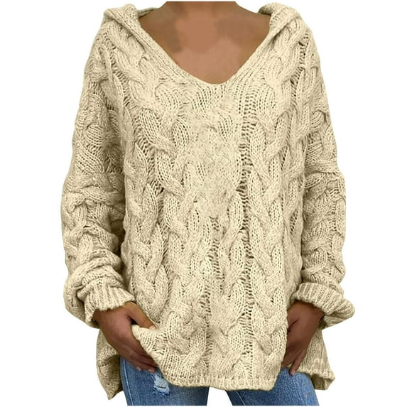 TFEOQRY Pullover Sweater for Women Fashion Solid Color Loose Knitwear Long Sleeved V-Neck Sweater Top Beige