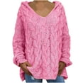 thumbnail image 1 of TFEOQRY Pullover Sweater for Women Fashion Solid Color Loose Knitwear Long Sleeved V-Neck Sweater Top Pink, 1 of 7