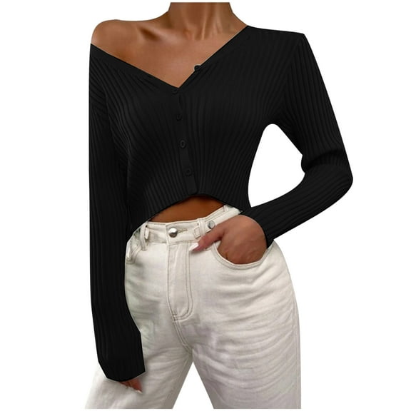 TFEOQRY Pullover Sweater for Women Fashion Solid Color Loose Large Size Knitwear Long Sleeved V-Neck Sweater Top Black