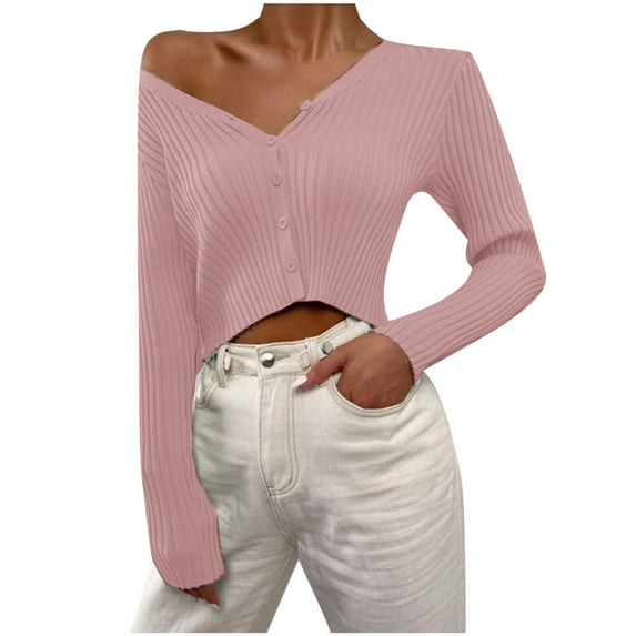 TFEOQRY Pullover Sweater for Women Fashion Solid Color Loose Large Size Knitwear Long Sleeved V-Neck Sweater Top Pink