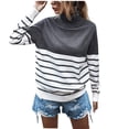 thumbnail image 1 of TFEOQRY Pullover Sweater for Women Fashion Striped Comfortable Knit Wear Long Sleeved Round Neck Sweater Top Gray, 1 of 5
