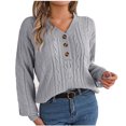 thumbnail image 1 of TFEOQRY Pullover Sweater for Women Hollow Solid Color Casual Button Knitwear Long Sleeved V-Neck Sweater Top Gray, 1 of 8