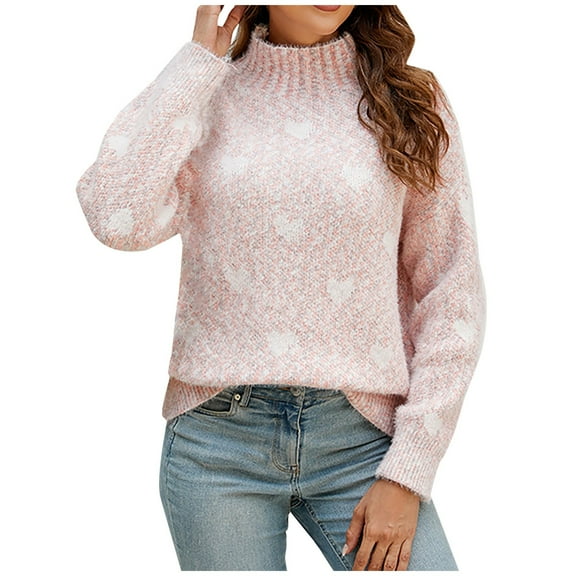 TFEOQRY Pullover Sweater for Women Loose Solid Color Knit Wear Long Sleeved Round Neck Sweater Top Pink