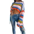 thumbnail image 1 of TFEOQRY Pullover Sweater for Women Loose Striped Sexy Knitwear Long Sleeved Round Neck Sweater Top Orange, 1 of 4