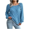 thumbnail image 1 of TFEOQRY Pullover Sweater for Women Solid Color Casual Knitwear Long Sleeved Round Neck Sweater Top Sky Blue, 1 of 8
