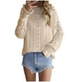 thumbnail image 1 of TFEOQRY Pullover Sweater for Women Solid Color Hollow Knitwear Long Sleeved Round Neck Sweater Top Beige, 1 of 5