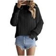 thumbnail image 1 of TFEOQRY Pullover Sweater for Women Solid Color Hollow Knitwear Long Sleeved Round Neck Sweater Top Black, 1 of 5