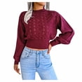 thumbnail image 1 of TFEOQRY Pullover Sweater for Women Solid Color Hollow Striped Knit Wear Long Sleeved Round Neck Sweater Top Burgundy, 1 of 8